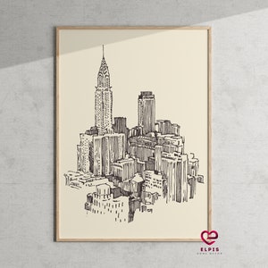 Retro New York City Poster, Hand gezeichnete Nyc Wandkunst, New York Druck, Empire State Building Dekor, USA Reiseplakat, New York Reisegeschenk