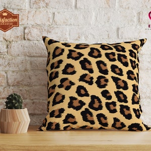 Leopard Muster Kissen, Mid Century Schwarz Gold Kissen, Retro Leopard Kissenbezug, 70er Jahre Dekokissen mit Leopardenflecken, 80er Jahre Animal Print Dekor