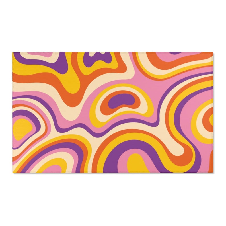 Colorful Retro Swirl Rug, Psychedelic Groovy 70s Rug, Y2k Decor, Wavy Trippy Rug, Pastel Y2k Rug for Bedroom Aesthetic, Indie Room Decor image 6