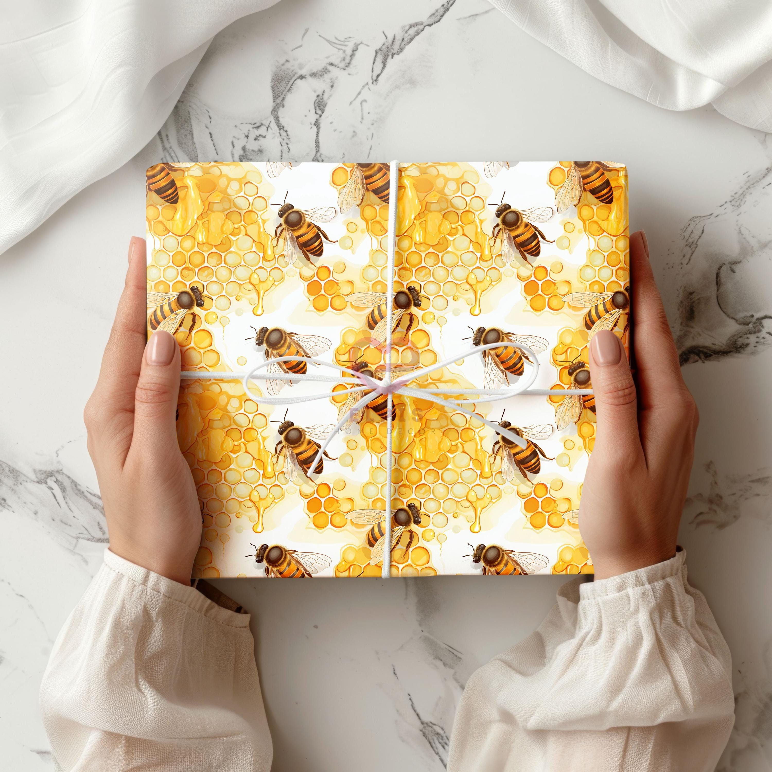 Honey Bees Gift Wrap, Honeycomb Decor, Bee Wrapping Paper Roll, Honey Bee Lover Gift, For Beekeeper Bee Enthusiasts, Cute Craft Supplies