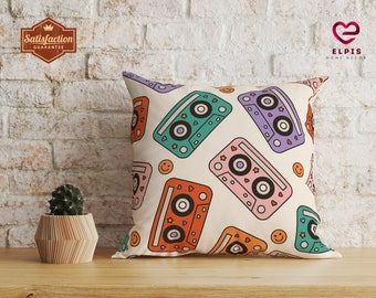 Retro Cassette Tape Pillow, 80s Mix Tape Throw Pillow, Old School Home Decor, Audio Cassette Cushion Cover, Vintage Music Pillow Case