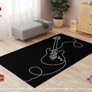 Hand Drawn Guitar Rug, Line Art Guitar Decor, Rock and Roll Gift, Music Room Decor, Guitar Lover, Guitarist Birthday Christmas Gift
