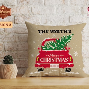 Almohadas navideñas personalizadas, almohada personalizada con nombre de familia, decoración de granja, regalos de decoración navideña, linda funda de almohada navideña
