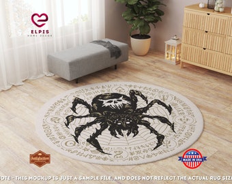 Round Black Spider Rug, Spider Web Area Rug, Mystical Spider Decor, Arachnid Round Area Rug, Occult Home Decor, Gothic Spider Decor