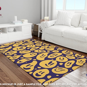 Smiley Face Trippy Area Rug, Psychedelic Rug, Groovy Home Decor, Distorted Smiley Face Carpet, College Dorm Decor, Trendy Emoticons Rug