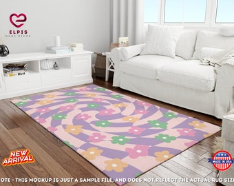 Alfombra de cuadros elegante Y2K, alfombra de cuadros ondulados, decoración de habitación indie, alfombra de cuadros estilo años 70, decoración danesa Y2K en tonos pastel, alfombra retro moderna y divertida