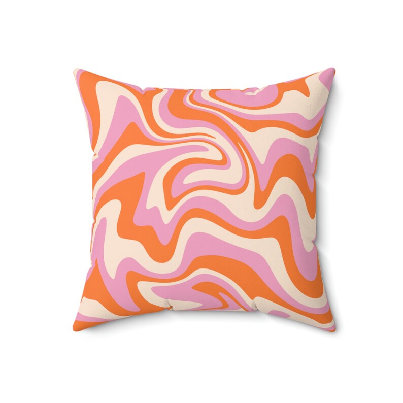 Travesseiro ondulado rosa estilo anos 70, decoração de quarto elegante, travesseiro decorativo Y2K da moda, travesseiro estético indie pastel, fronha retrô abstrata de meados do século imagem 2