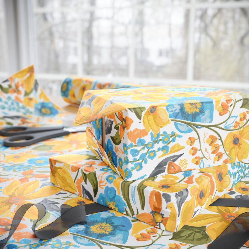 Vibrant Floral Wrapping Paper, Hand Painted Botanical Gift Wrap for Birthdays and Mothers Day image 5