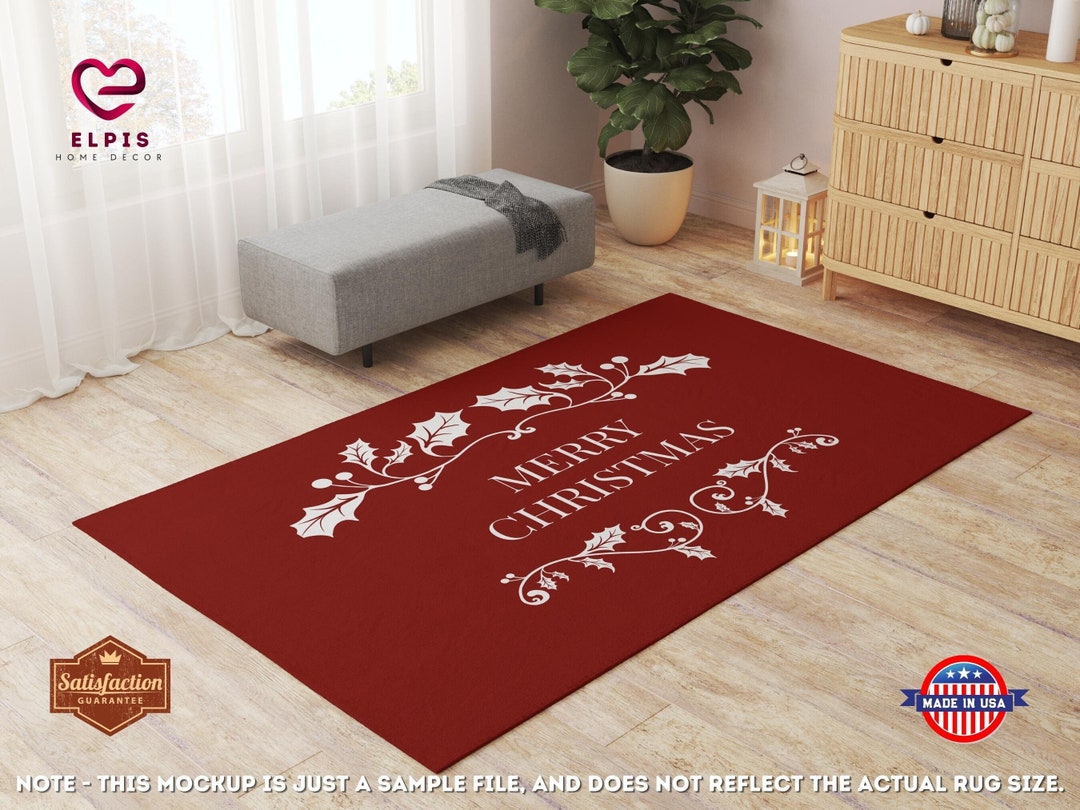 Red Merry Christmas Rug, Christmas Gifts, Holiday Decor Area Rug