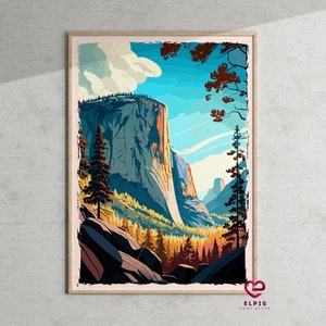 Retro El Capitan Poster, Sierra Nevada Travel Gift, Yosemite National Park Wall Art, Vintage California Art, Gift for Rock Climber Hiker