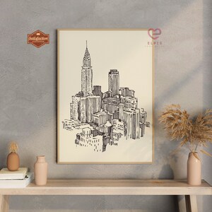 Retro New York City Poster, Hand Drawn Nyc Wall Art, New York Print, Empire State Building Decor, USA Travel Poster, New York Travel Gift image 2