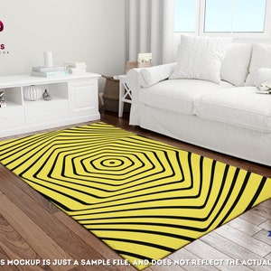 Yellow Optical Illusion Rug, Psychedelic Rug, Trippy Area Rug, Hypebeast Hypnotic Surreal Rug, Groovy Abstract Retro Rug, 2x3, 3x5, 4x6