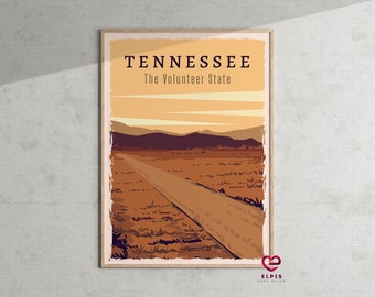 Poster retrò del Tennessee, regalo di viaggio del Tennessee, arte murale dello stato del volontariato, decorazione murale vintage del Tennessee, stampa artistica di Nashville Memphis Knoxville