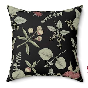 Dark Greenery Eucalyptus Pillow, Sage Botanical Throw Pillow, Tropical Foliage Decor, Cottagecore Aesthetic, Hand Drawn Eucalyptus Leaves