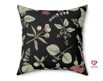 Dark Greenery Eucalyptus Pillow, Sage Botanical Throw Pillow, Tropical Foliage Decor, Cottagecore Aesthetic, Hand Drawn Eucalyptus Leaves