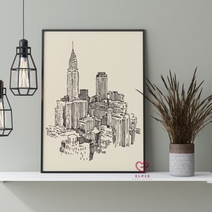 Retro New York City Poster, Hand Drawn Nyc Wall Art, New York Print, Empire State Building Decor, USA Travel Poster, New York Travel Gift image 3