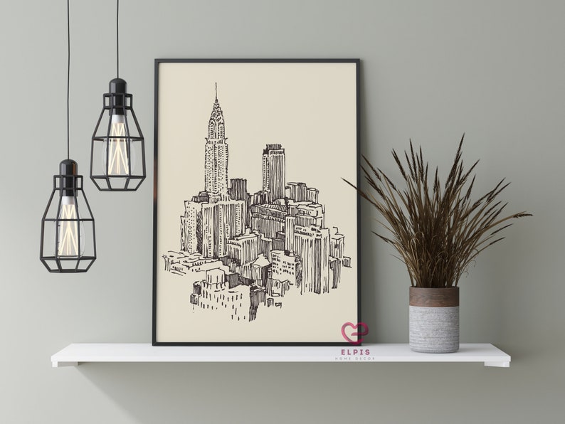 Retro New York City Poster, Hand Drawn Nyc Wall Art, New York Print, Empire State Building Decor, USA Travel Poster, New York Travel Gift image 3
