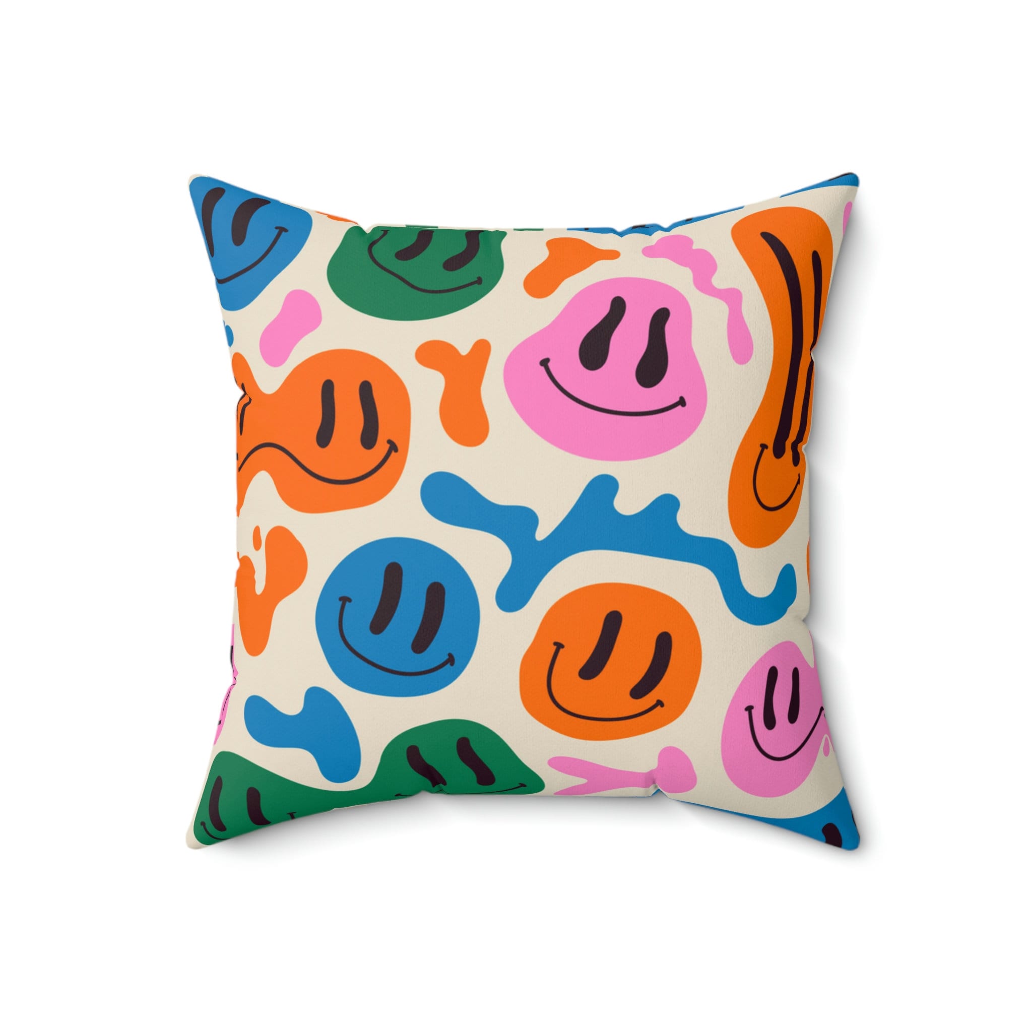 Smiley Face Pillow, Trippy Room Decor, Melting Smiley Face Throw Pillow