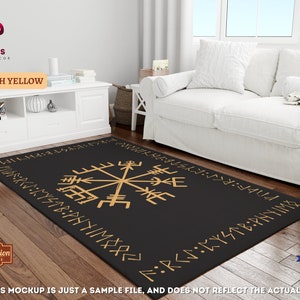Vegvisir Rug, Norse Mythology Gift, Viking Compass Decor, Viking Runes Area Rug, Scandinavian Decor, Nordic Compass Gift, Viking Rug