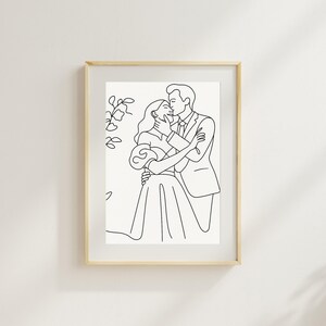 Benutzerdefinierte Line Art Paar Porträt - Minimalistische One Line Zeichnung vom Foto, Hochzeitsgeschenk, Verlobung, digitaler Download
