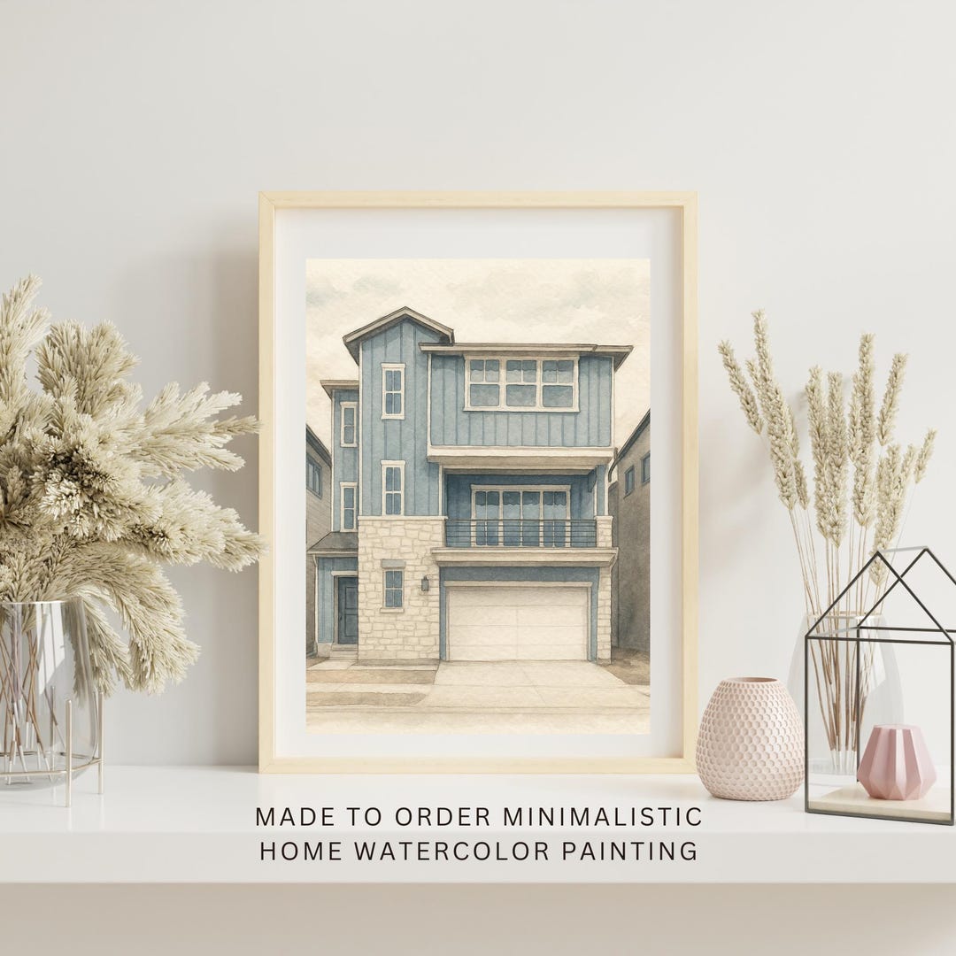Custom House Portrait Watercolor – Hand Drawn Digital Home Illustration ...
