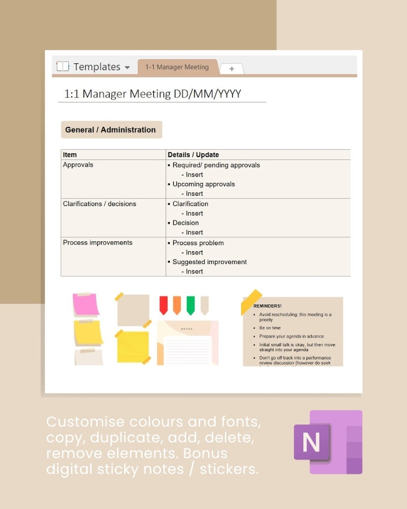 1:1 Manager Meeting Template for Onenote - Etsy