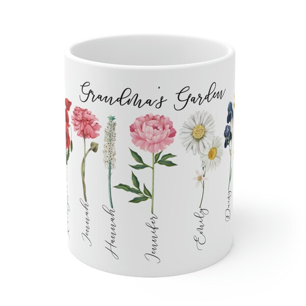 Grandmas Garden Mug, Custom Family Name Mugs, Birth Flower Mug, Handmade Mug, Ceramic Mug, Coffee Mug, Cute Mugs, Grandkids Names Mug