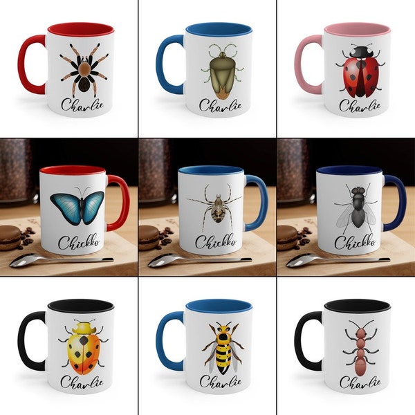 Custom Insect Mug, Beetle Mug, Lady Bug, Bee, Spider, Butterfly, Moth, Dragonfly, Scarab Mug, Handmade Mug, Personalized Gift, Coffee Mug