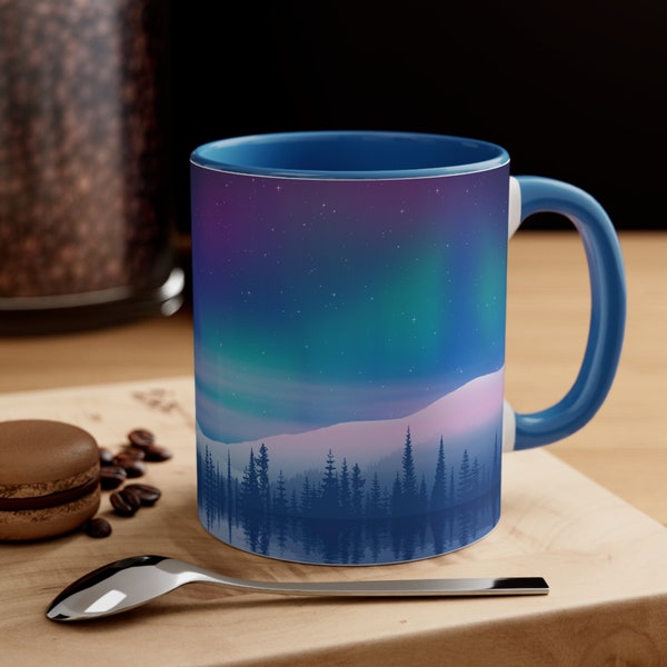 Northern Lights Mug, Aura Mug, Handmade Mug, Ceramic Mug, Coffee Mug, Cute Mugs, Scandinavian Mug, Alaska Mug, Night Sky Mug, Travel Gift