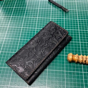 Cartera de cuero negro, embrague hecho a mano para mujer, bolso de teléfono de cuero con herramientas para damas, Portefeuille de téléphone en cuir pour femme