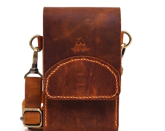 Crossbody Phone Wallet, Mens Shoulder Bag, Handmade Genuine Leather, Crossbody Bag Unisex, Money Clip Wallet Gifts for Father