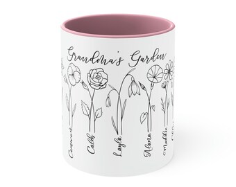 Grandmas Garden Mug, Custom Family Name Mugs, Birth Flower Mug, Foral Mug, Handmade Ceramic Mug, Cute Coffee Mugs, Grandkids Names Mug