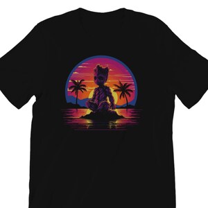 Baby Groot Retrowave Shirt - Unisex Graphic Tee - Hilarious Shirt Design - Unique Gift for Him or Her - Men&#39;s Premium Quality Shirt