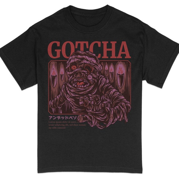 Unique Gotcha Monster Graphic Tee, Vintage Horror Creature Design Shirt, Casual Streetwear, Unisex Apparel