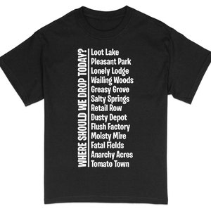 Gamer T-Shirt, Battle Royale Drop Locations, Cool Gaming Shirt, Geek Gift Tee, Unisex Graphic Shirt, Video Game Apparel