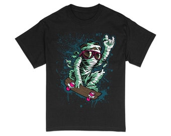 Unique Mummy Skateboarder Graphic Tee, Cool Monster Streetwear T-Shirt, Urban Style Unisex Apparel, Hipster Clothing