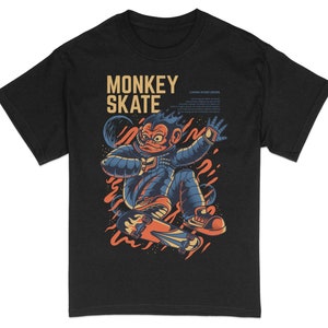 Monkey Skateboarding T-Shirt, Cool Skate Ape Graphic Tee, Urban Streetwear, Unique Illustration Shirt, Unisex Skate Tee