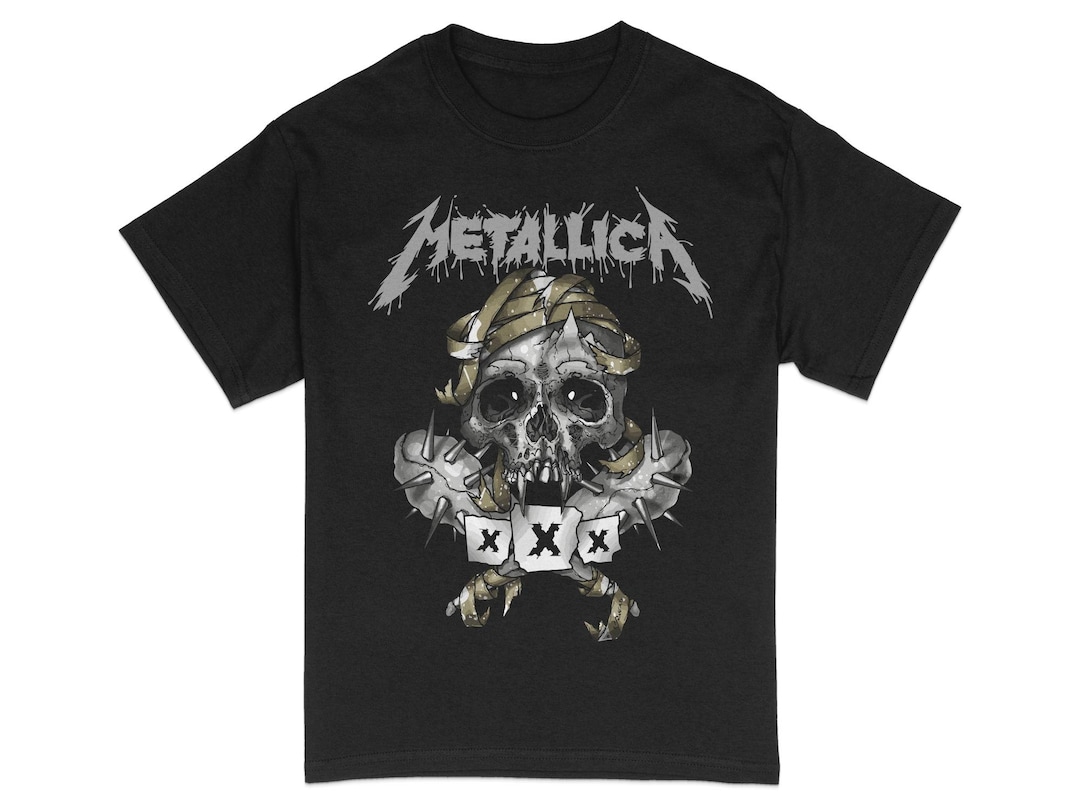 Vintage Metal Band Skull Graphic T-shirt, Distressed Rock Music Fan ...