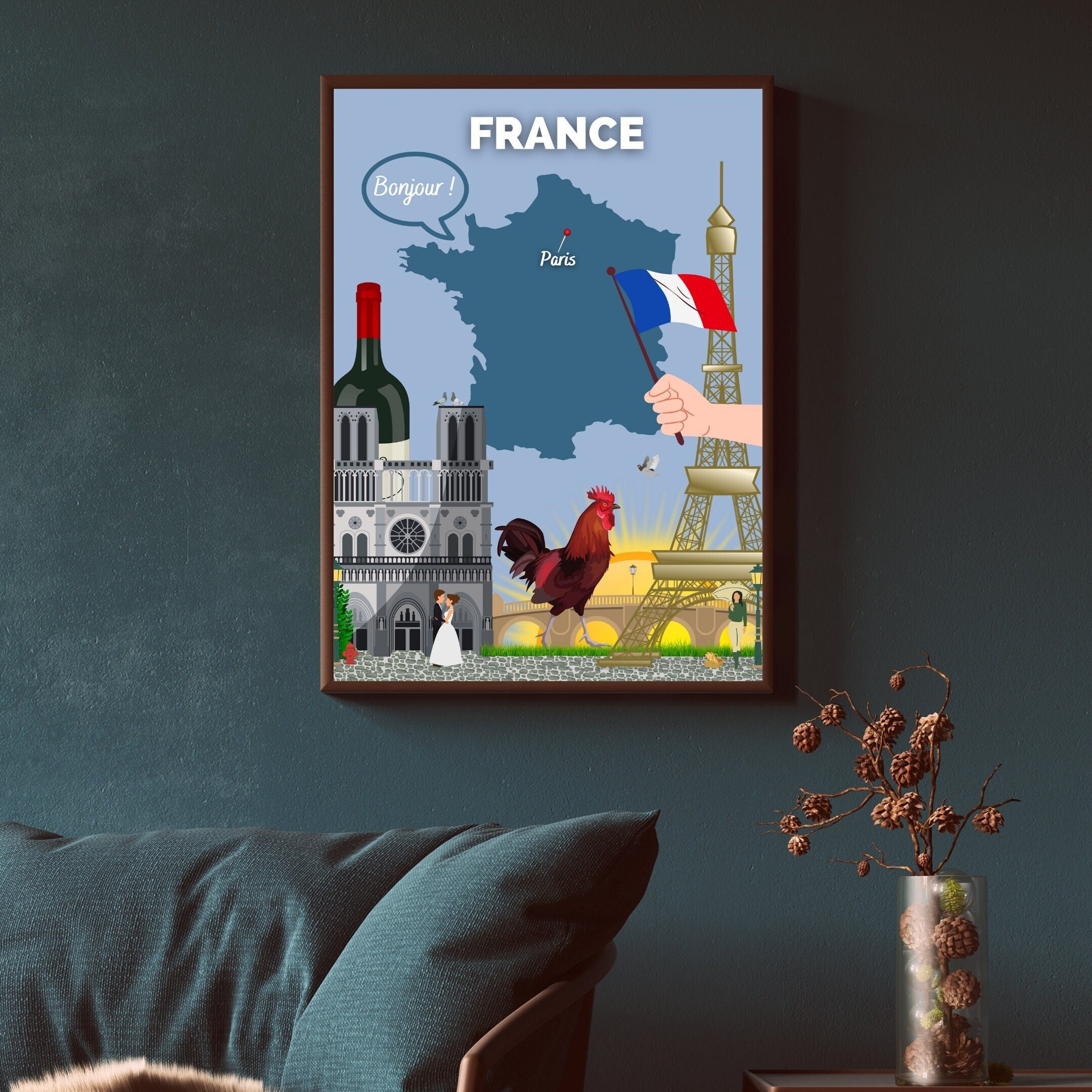 Affiche Voyage France | Décoration Intérieure Art Voyage Poster France Papier Mat Idée Cadeau Décor