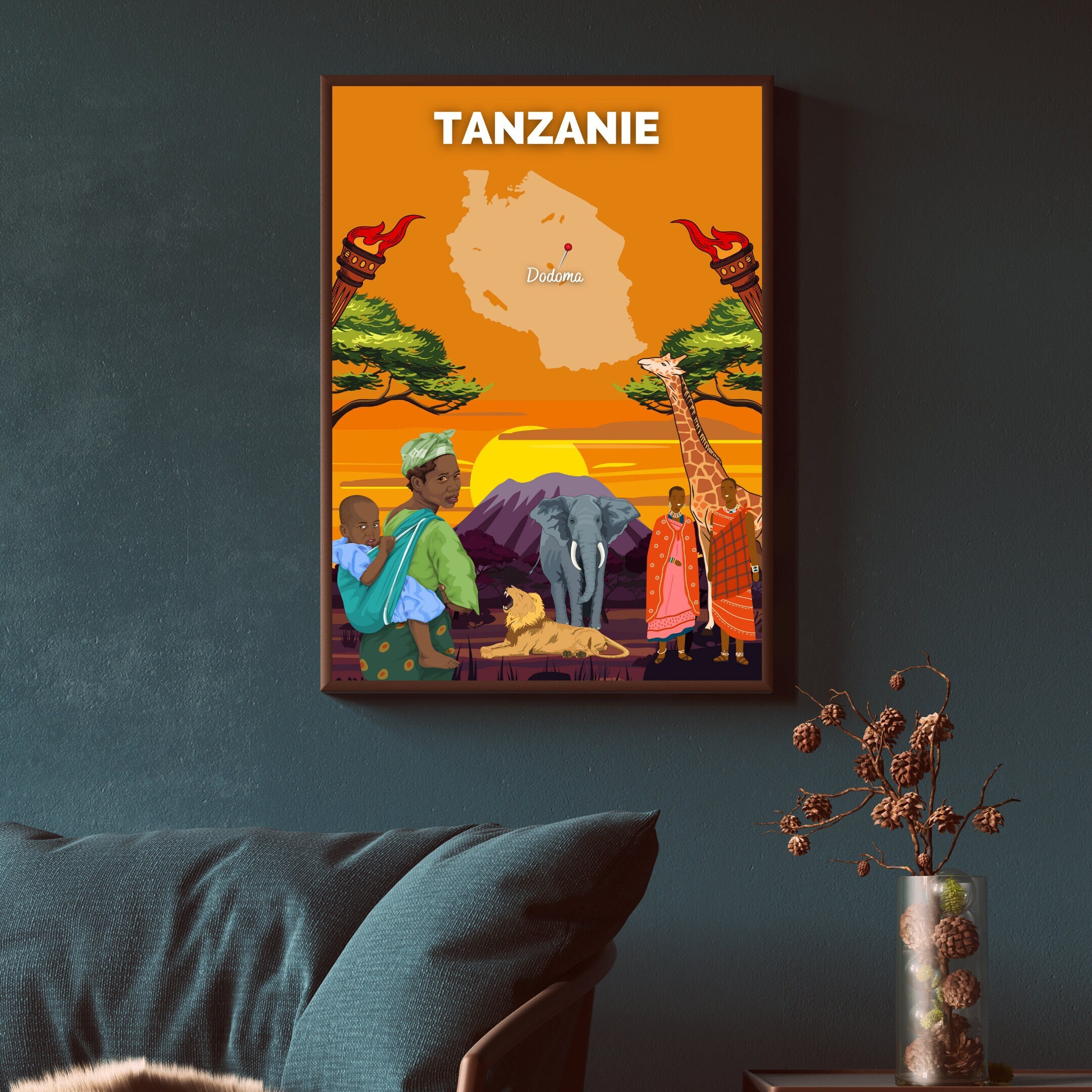 Affiche Voyage Tanzanie | Décoration Intérieure Art Voyage Poster Tanzanie Papier Mat Idée Cadeau Dé