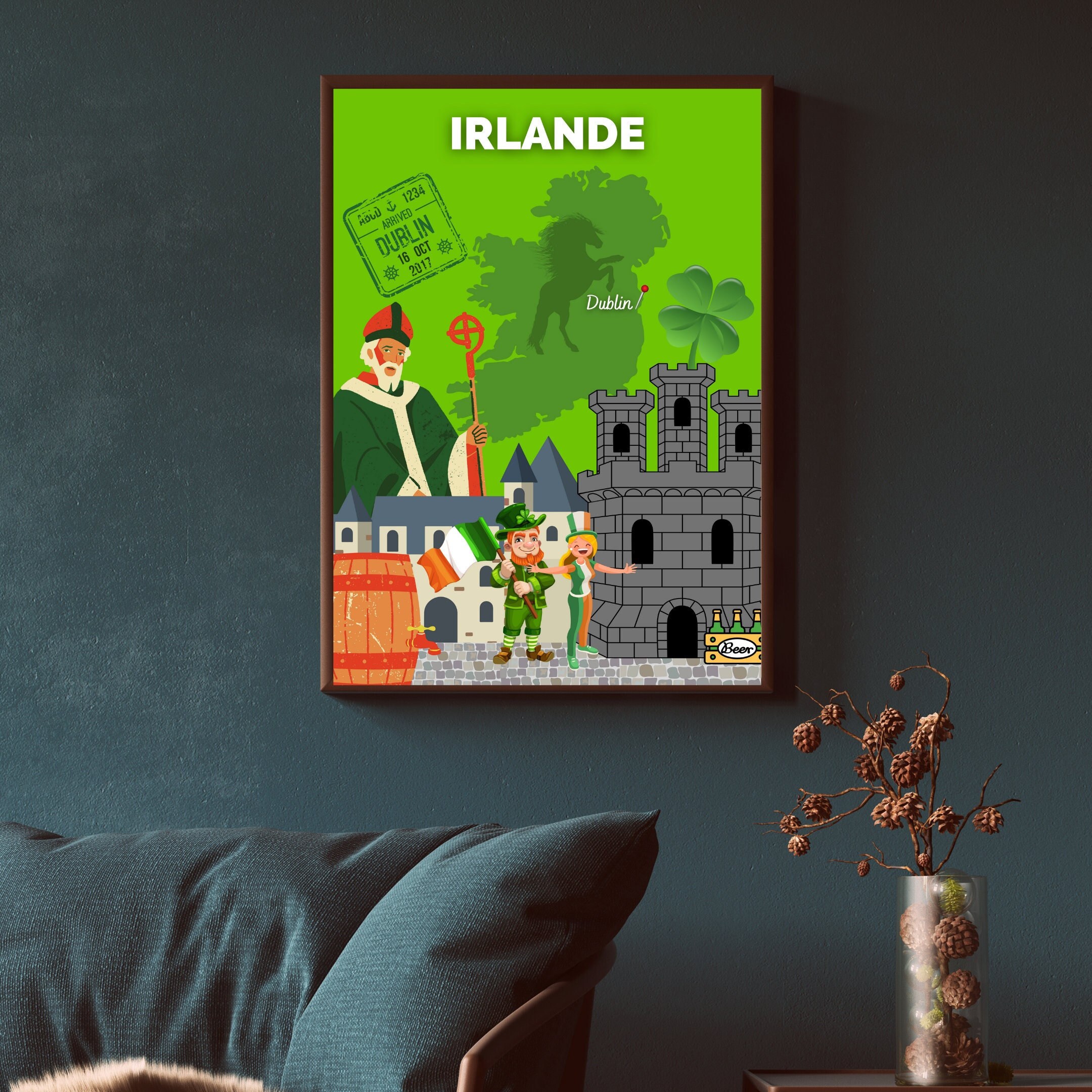 Affiche Voyage Irlande | Décoration Intérieure Art Voyage Poster Dublin Papier Mat Idée Cadeau Décor