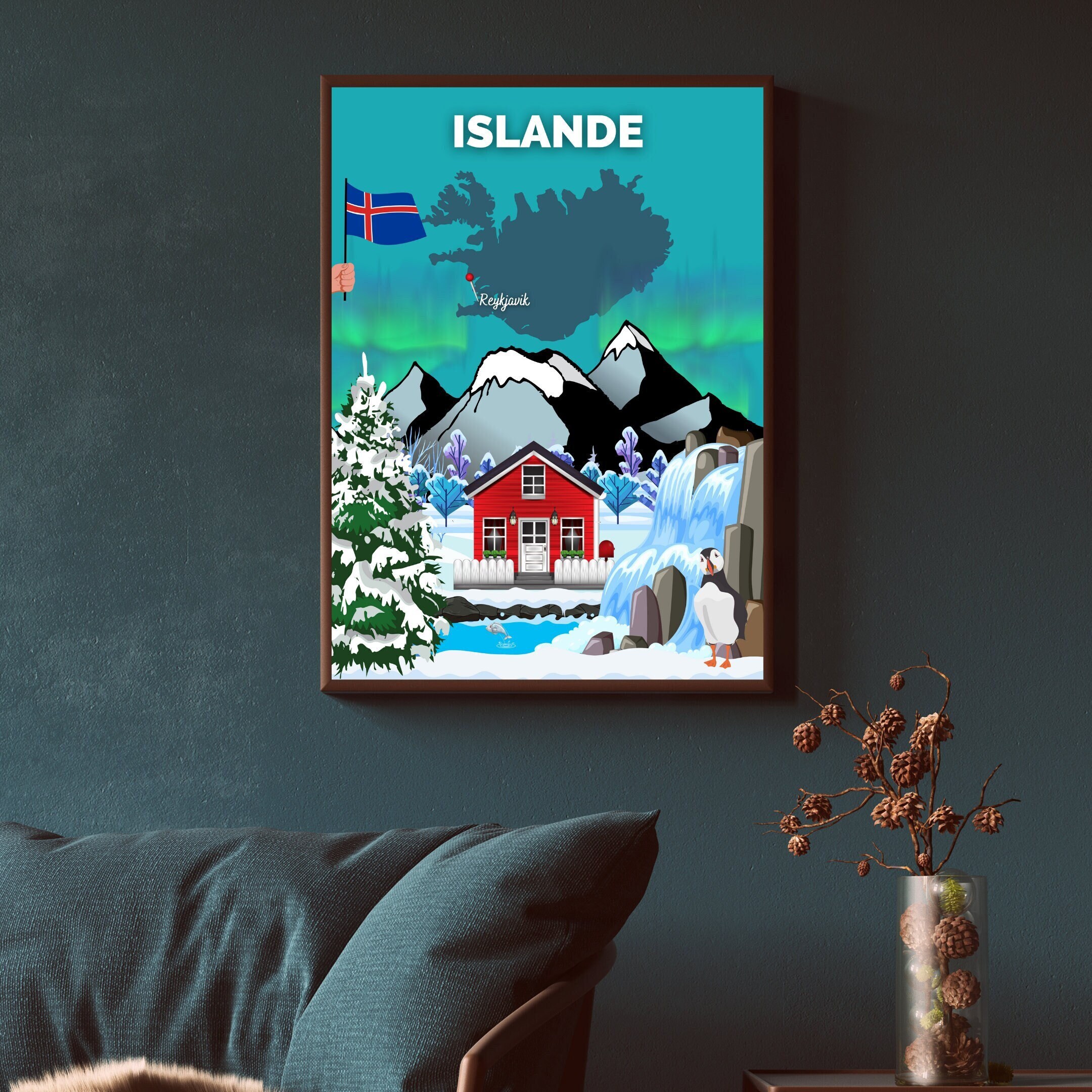 Affiche Voyage Islande | Décoration Intérieure Art Voyage Poster Islande Papier Mat Idée Cadeau Déco