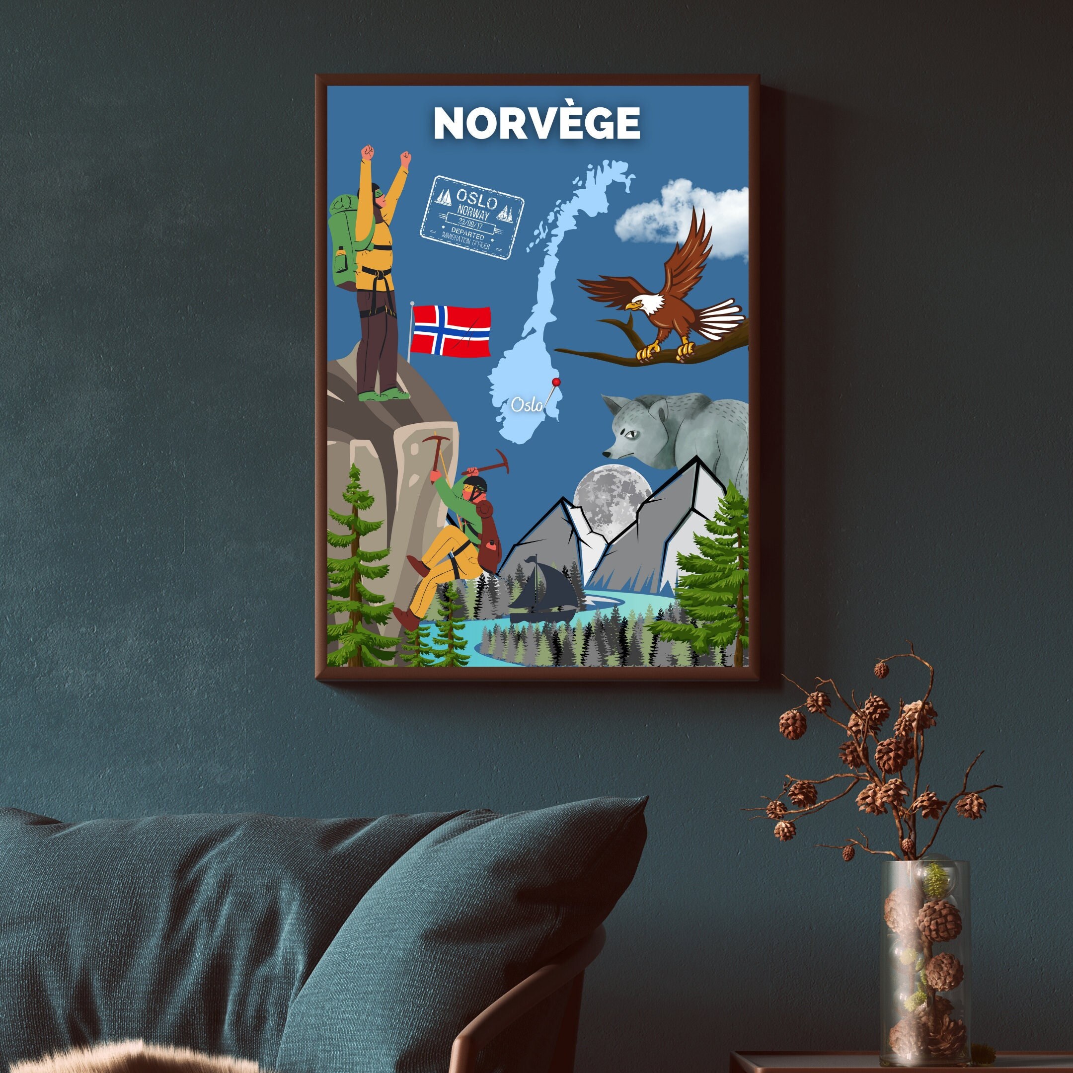 Affiche Voyage Norvege | Décoration Intérieure Art Voyage Poster Norvège Papier Mat Idée Cadeau Déco