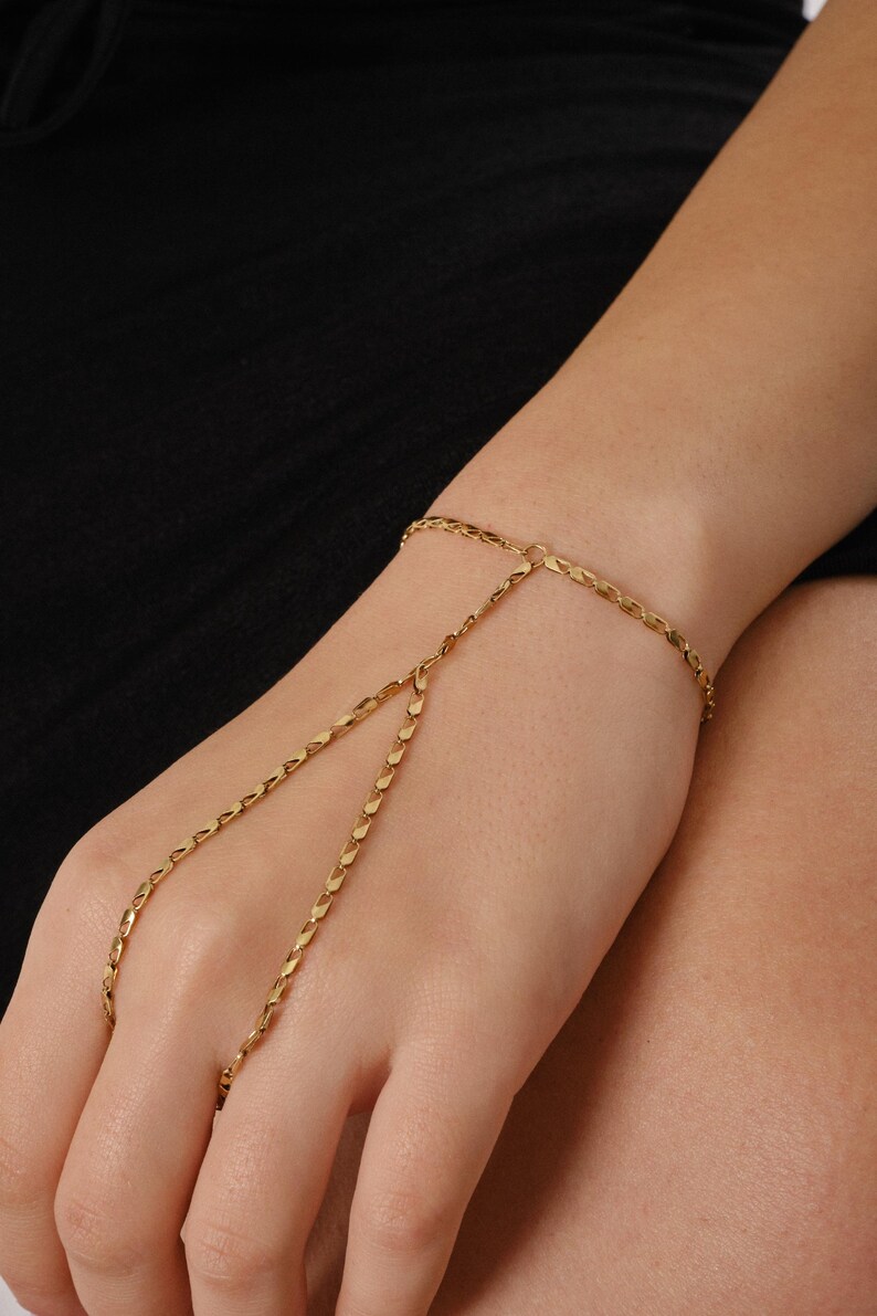 18K Gold Plated Valentino Chain Shahmeran, Stainless Steel Hand Chain Bracelet, Waterproof Slave Bracelet, Anti-Allergic Boho Jewelry image 5
