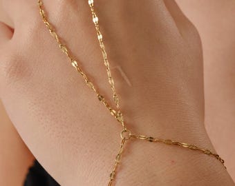 18K Gold Plated Mirror Link Hand Chain Bracelet, Stainless Steel Shahmeran, Waterproof Slave Bracelet, Anti-Allergic Boho Jewelry, Byflorya