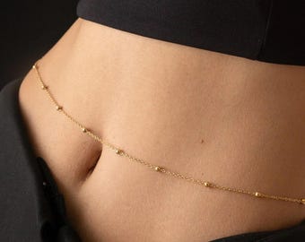 Catena da vita Dorica sottile 18K con sfere in acciaio Catene per pancia a sfere sottili Catene da 1 mm Catene per il corpo alla rinfusa Elegante Minimal