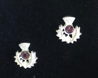 Pendientes de cardo escocés / Peltre con amatista de laboratorio