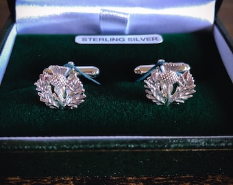 Boutons de manchette chardon en argent sterling, boutons de manchette héritage celtique écossais, cadeau pour homme, accessoires de luxe, coffret cadeau