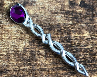 Alfiler para kilt Argyll con amatista / Vestido escocés de peltre plateado