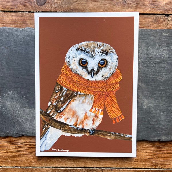 Owl Print - Cosy Watercolour Art Print - Wall Art
